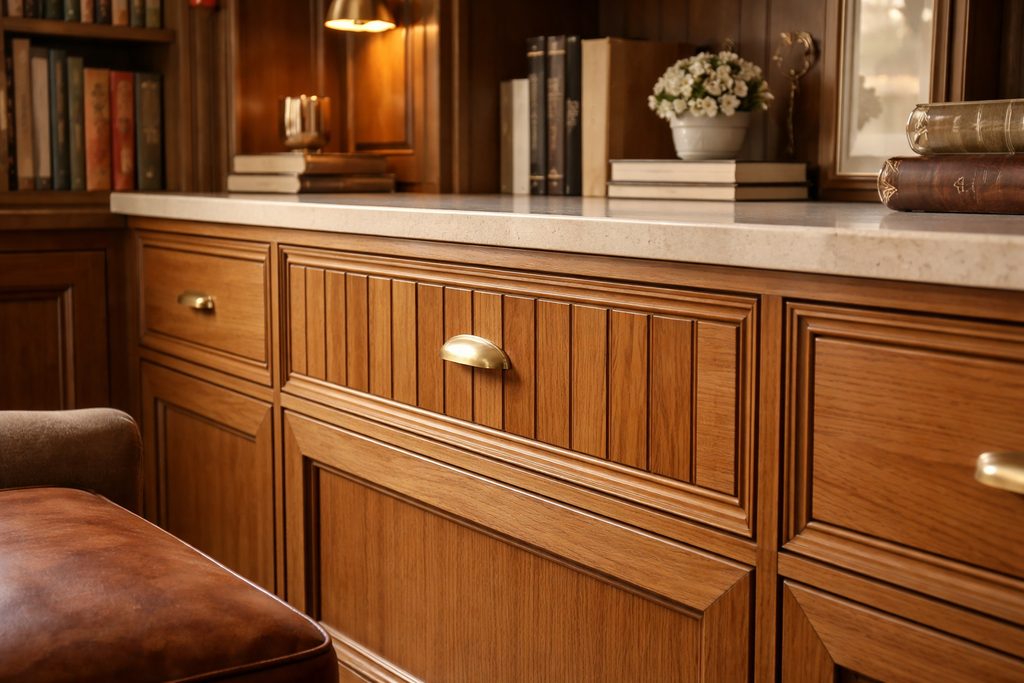 Teak V-Groove Drawer Fronts