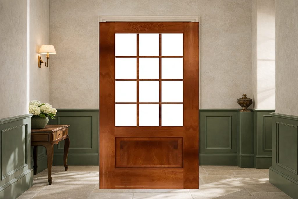 Solid Mahogany french doors, custom handcrafted by Estate Millwork
