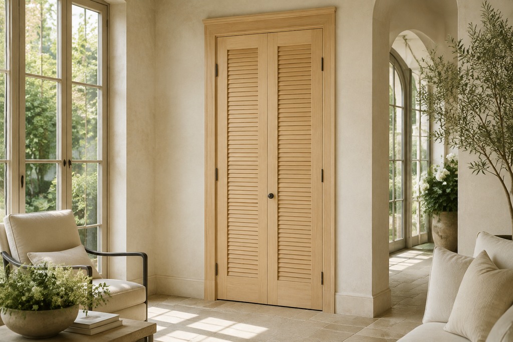 Solid Maple louvered doors, custom handcrafted by Estate Millwork