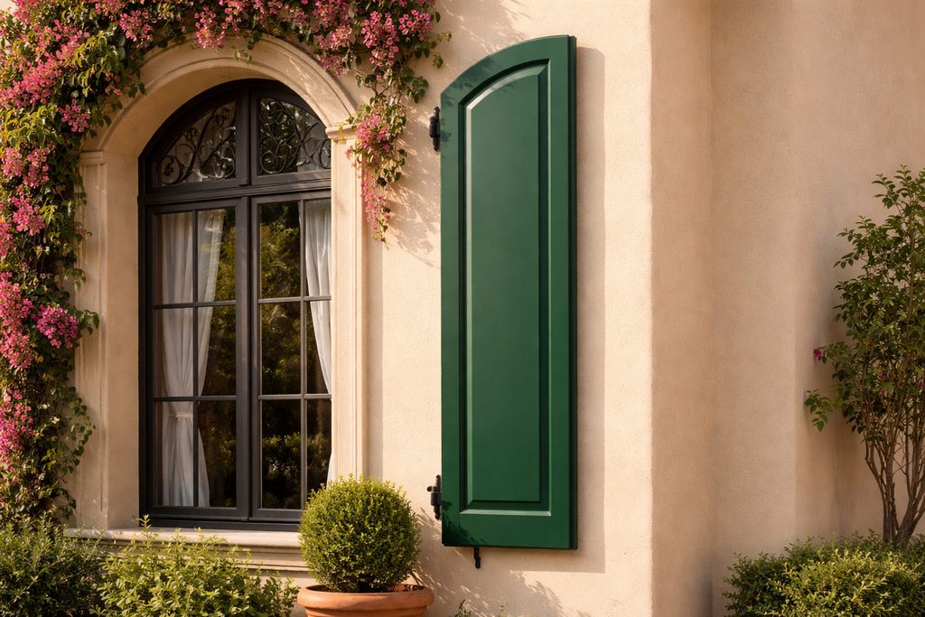 Solid Maple arched shutters, custom handcrafted by Estate Millwork