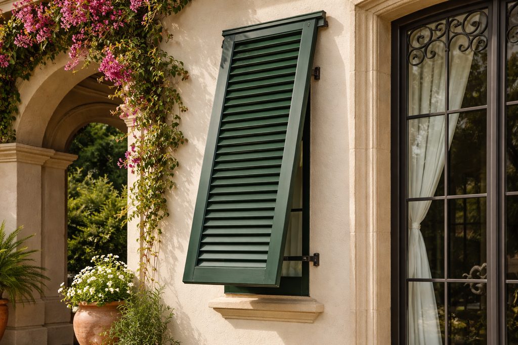 Solid Cherry bahama shutters, custom handcrafted by Estate Millwork