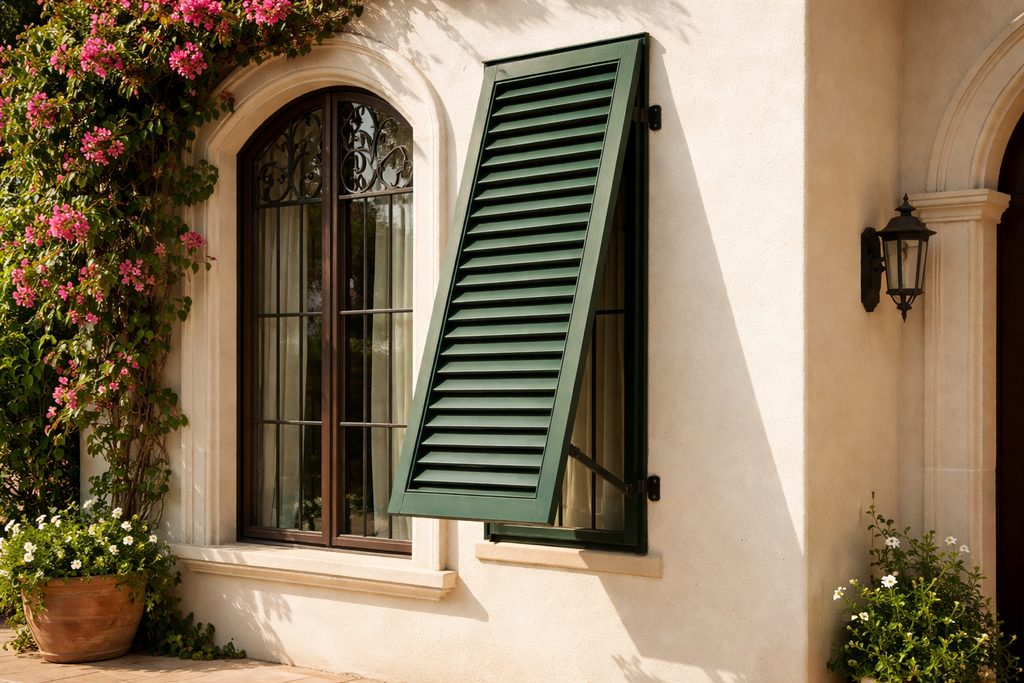 Solid Maple bahama shutters, custom handcrafted by Estate Millwork