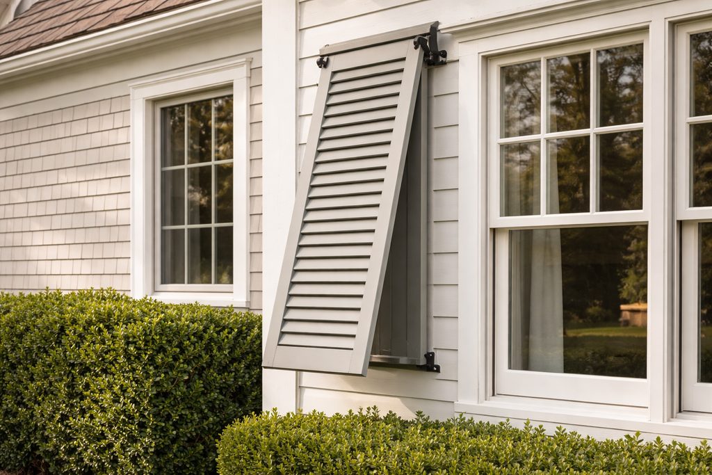 Solid Poplar bahama shutters, custom handcrafted by Estate Millwork