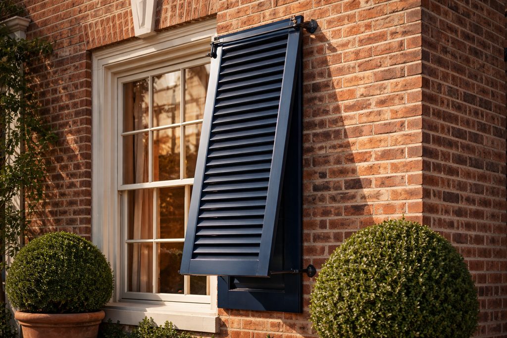 Solid Red Oak bahama shutters, custom handcrafted by Estate Millwork