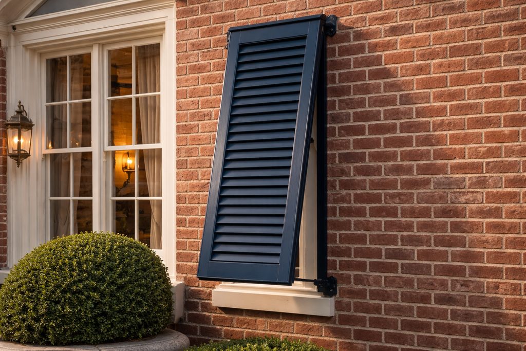 Solid Spanish Cedar bahama shutters, custom handcrafted by Estate Millwork