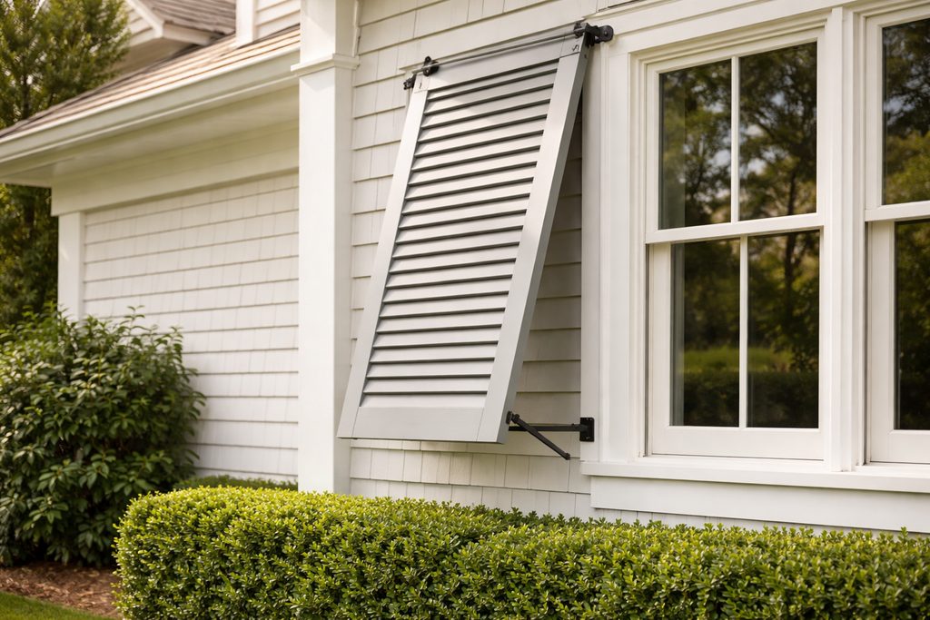 Solid Walnut bahama shutters, custom handcrafted by Estate Millwork