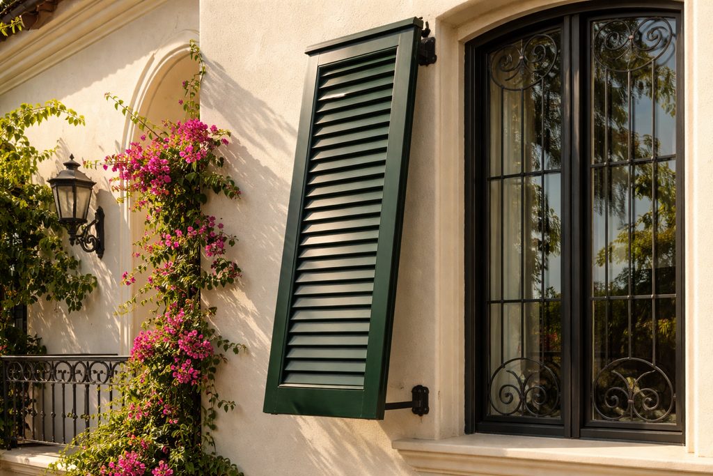 Solid Cherry bermuda shutters, custom handcrafted by Estate Millwork