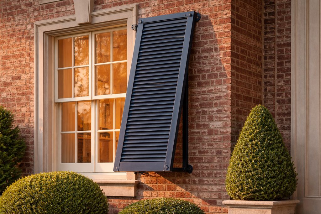 Solid Knotty Alder bermuda shutters, custom handcrafted by Estate Millwork