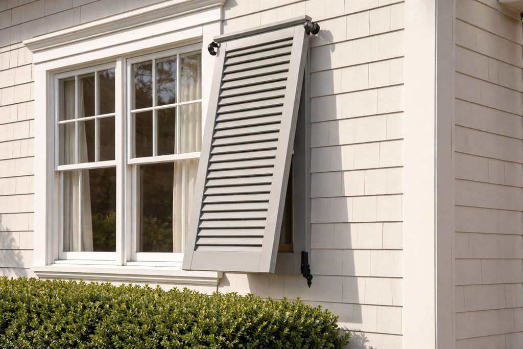 Solid Poplar bermuda shutters, custom handcrafted by Estate Millwork