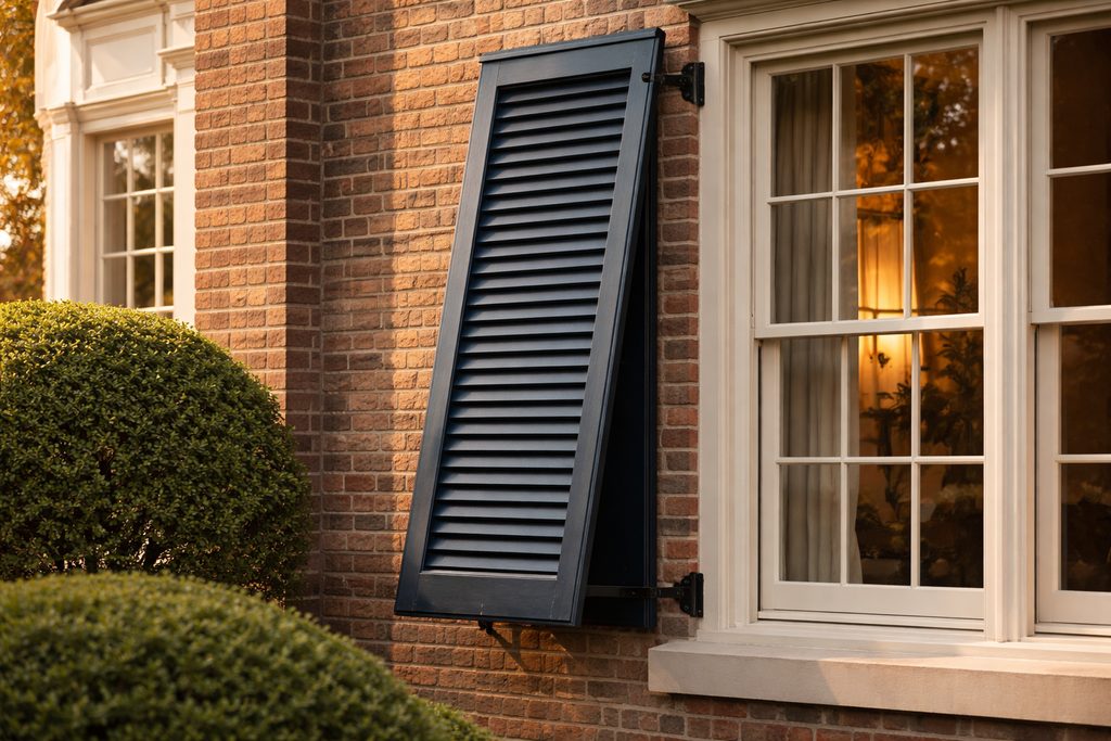 Solid Red Oak bermuda shutters, custom handcrafted by Estate Millwork