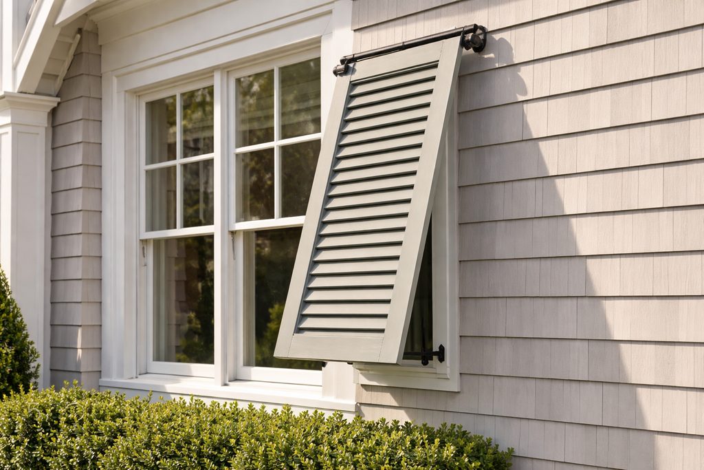 Solid Walnut bermuda shutters, custom handcrafted by Estate Millwork