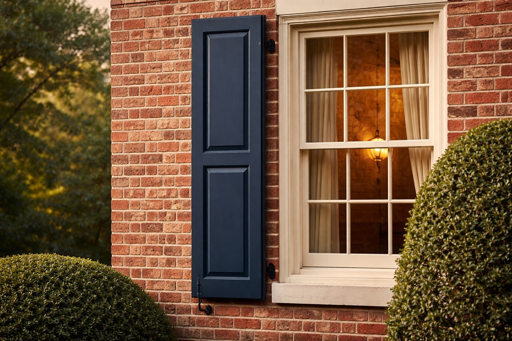Solid Knotty Alder flat panel shutters, custom handcrafted by Estate Millwork