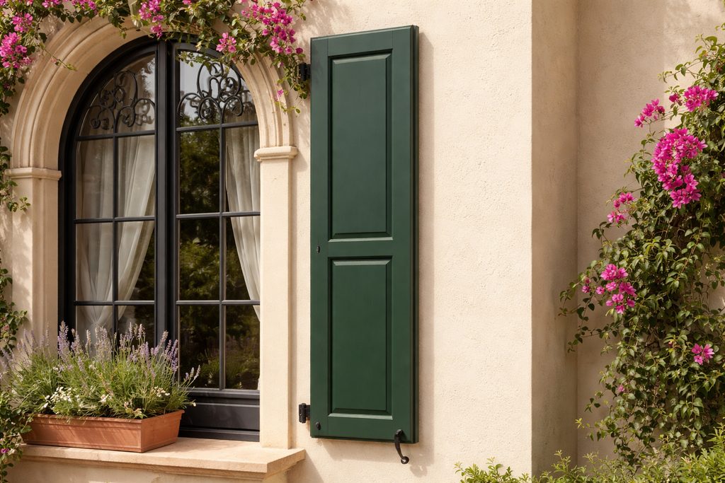 Solid Maple flat panel shutters, custom handcrafted by Estate Millwork