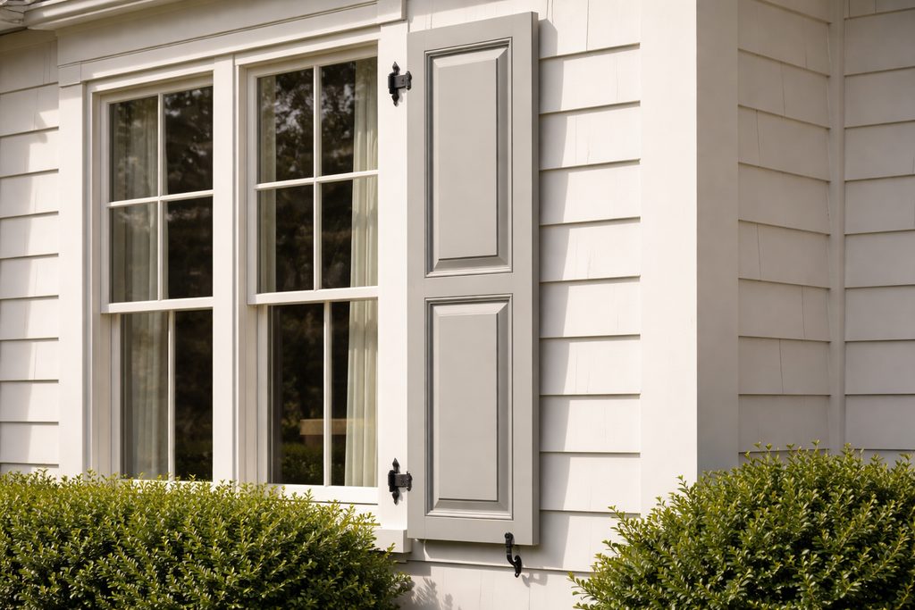 Solid Poplar raised panel shutters, custom handcrafted by Estate Millwork