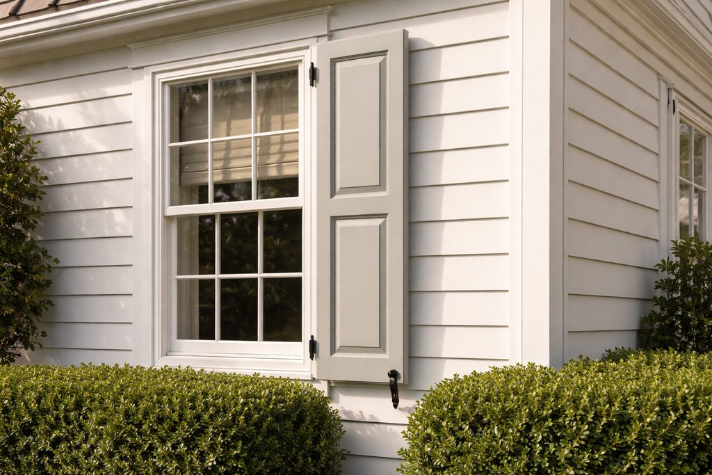 Solid Walnut raised panel shutters, custom handcrafted by Estate Millwork