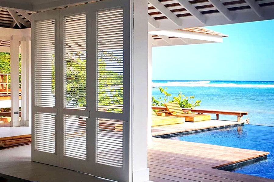 Louvered Cabana Doors with an Ocean View
