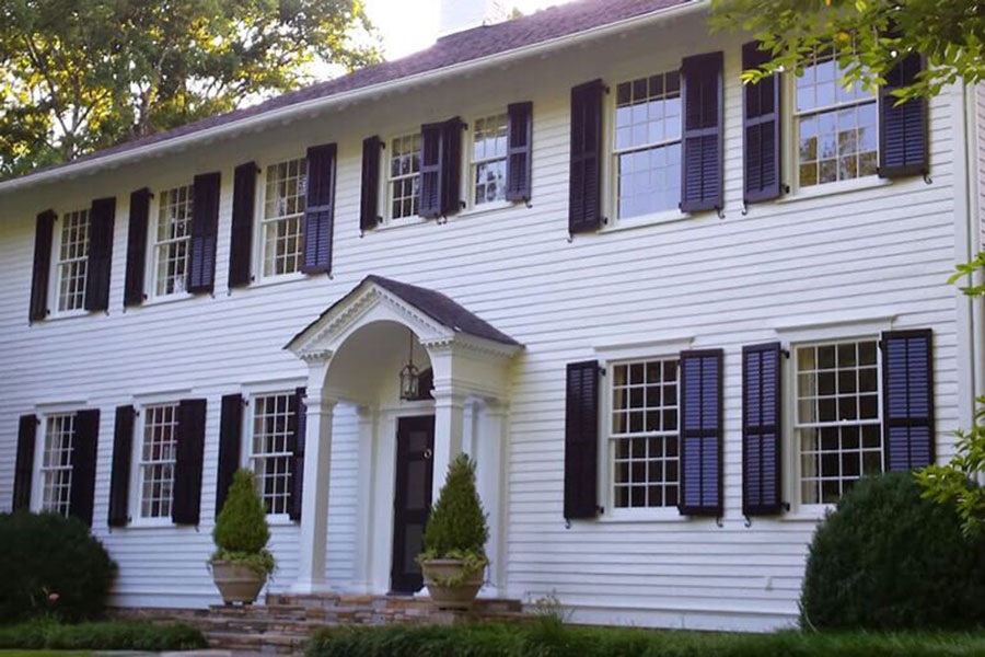 Elegant Black Exterior Louvered Shutters