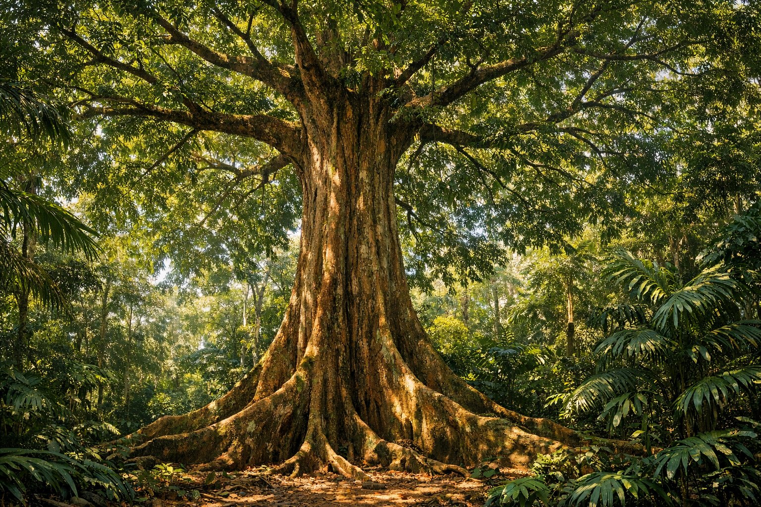 Genuine Mahogany tree (Swietenia macrophylla) with a spreading crown in a Central American forest