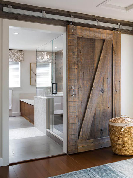 Sliding barn door on master bathroom